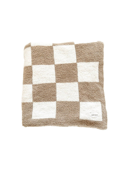 Checker Plush Blanket - Taupe/White