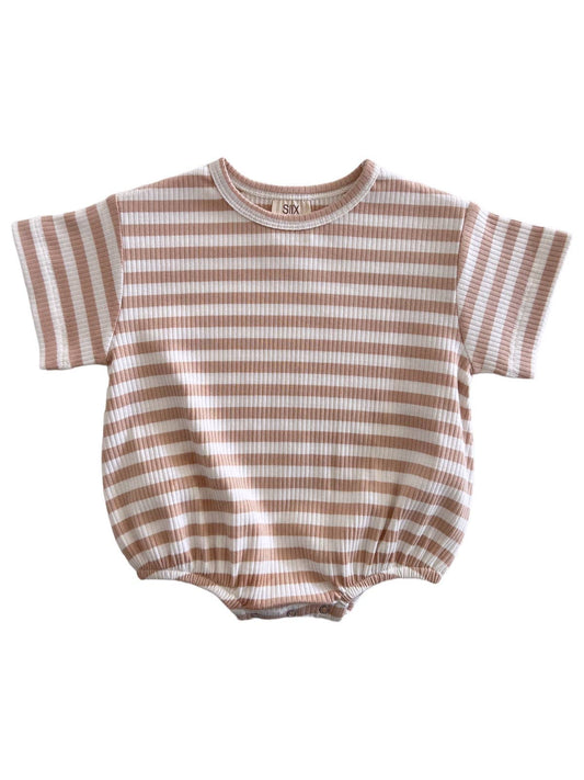 Organic Ribbed T-Shirt Bubble - Tan Stripe