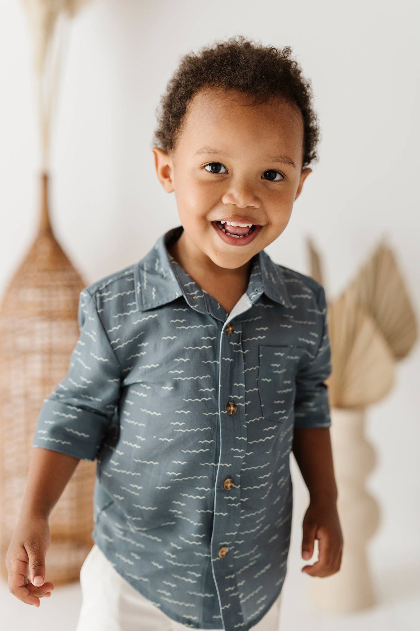 Boy's Button Up Shirt - Waves