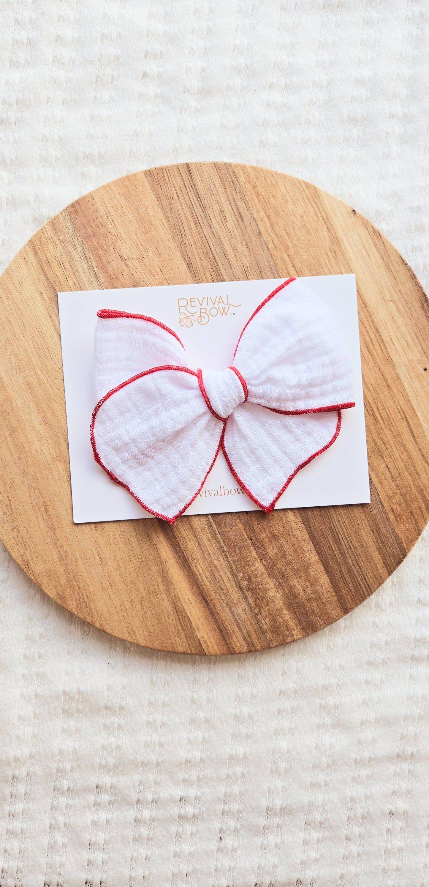 Fable Bow - White Red Trim, Clip