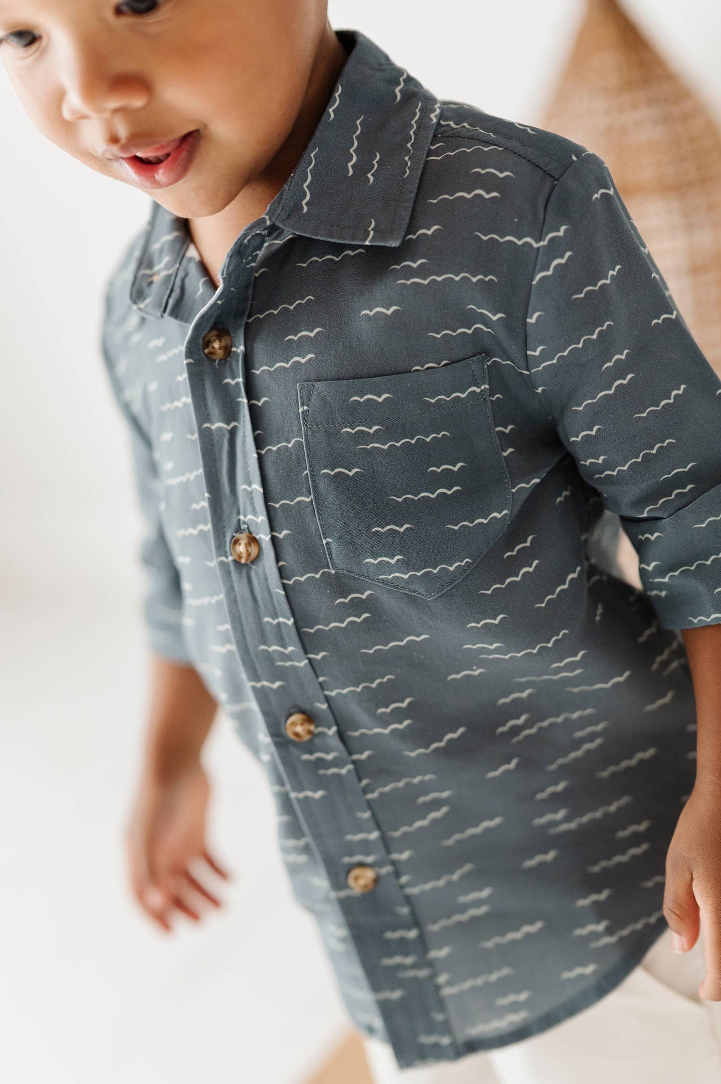 Boy's Button Up Shirt - Waves