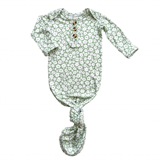 Knotted Baby Gown - Sage Ditsy Floral