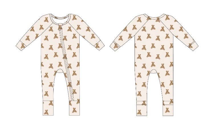 Bamboo Zipper Pajamas - Neutral Bears