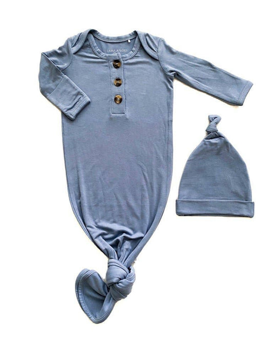 Knotted Baby Gown + Knot Hat - Dusty Blue