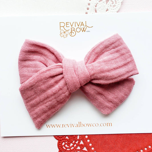 Large Fabric Bow - Rosy Pink Gauze, Clip