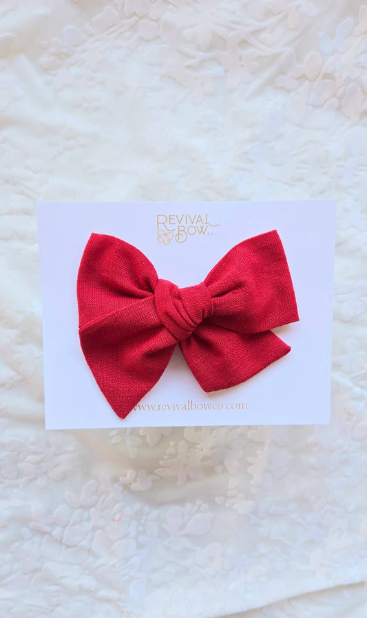 Large Handtied Bow - Festive Red, Clip