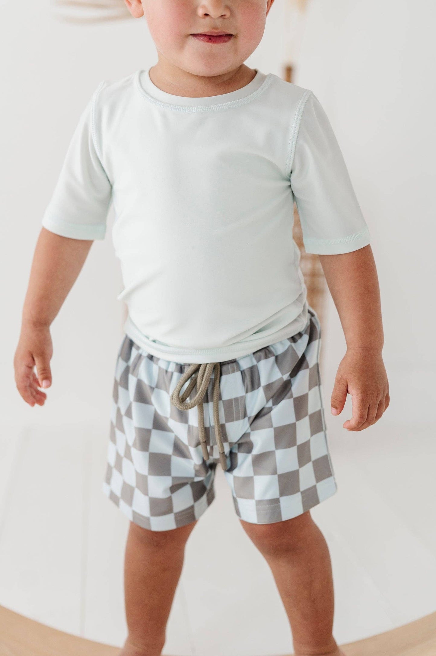 Boy's Swim Shorts - Checker in Seagrass