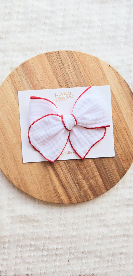 Fable Bow - White Red Trim, Clip