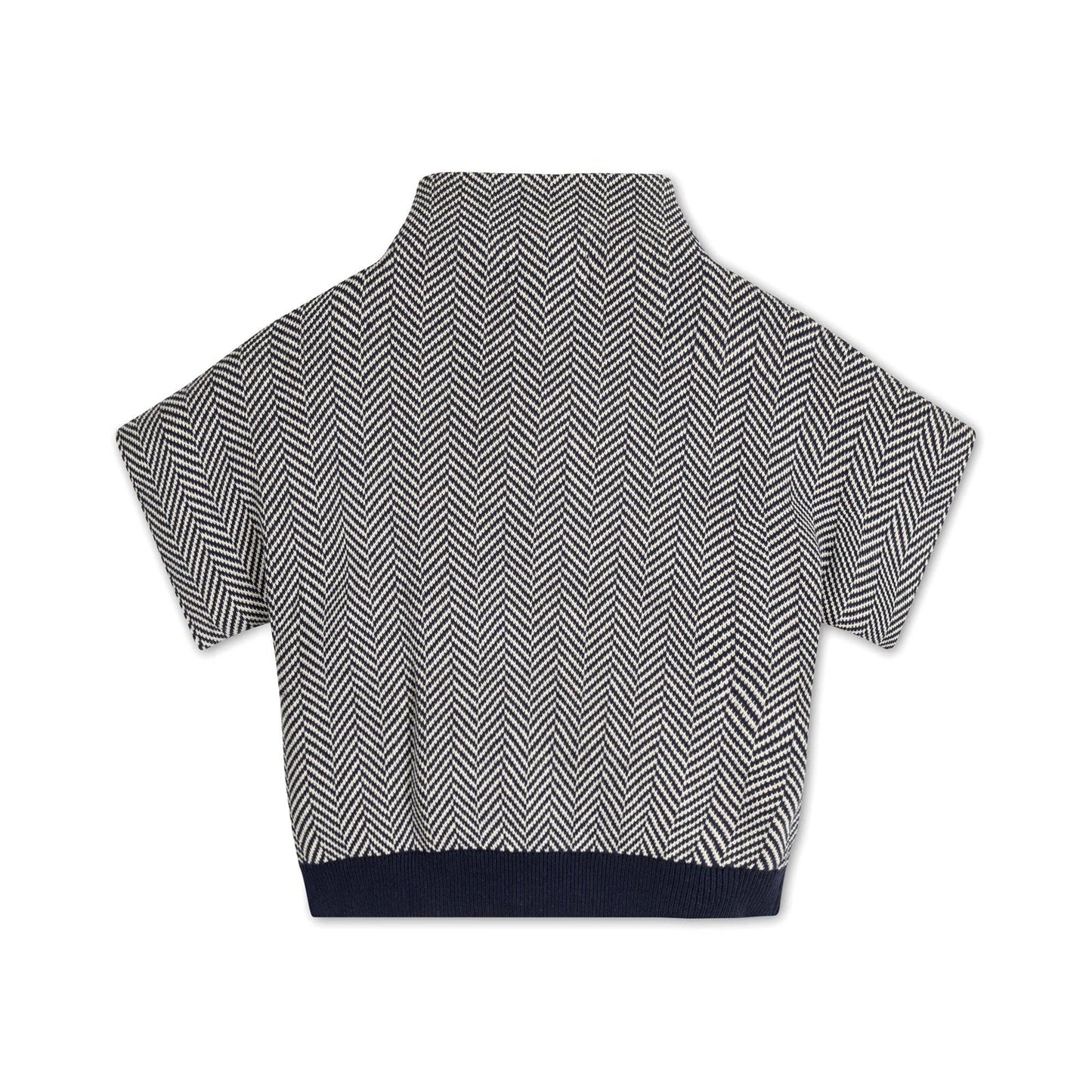 Mock Neck Short Sleeve Sweater -Herringbone