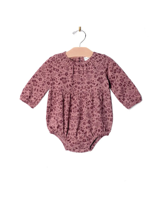 Long Sleeve Shortie Romper- Plum Birds