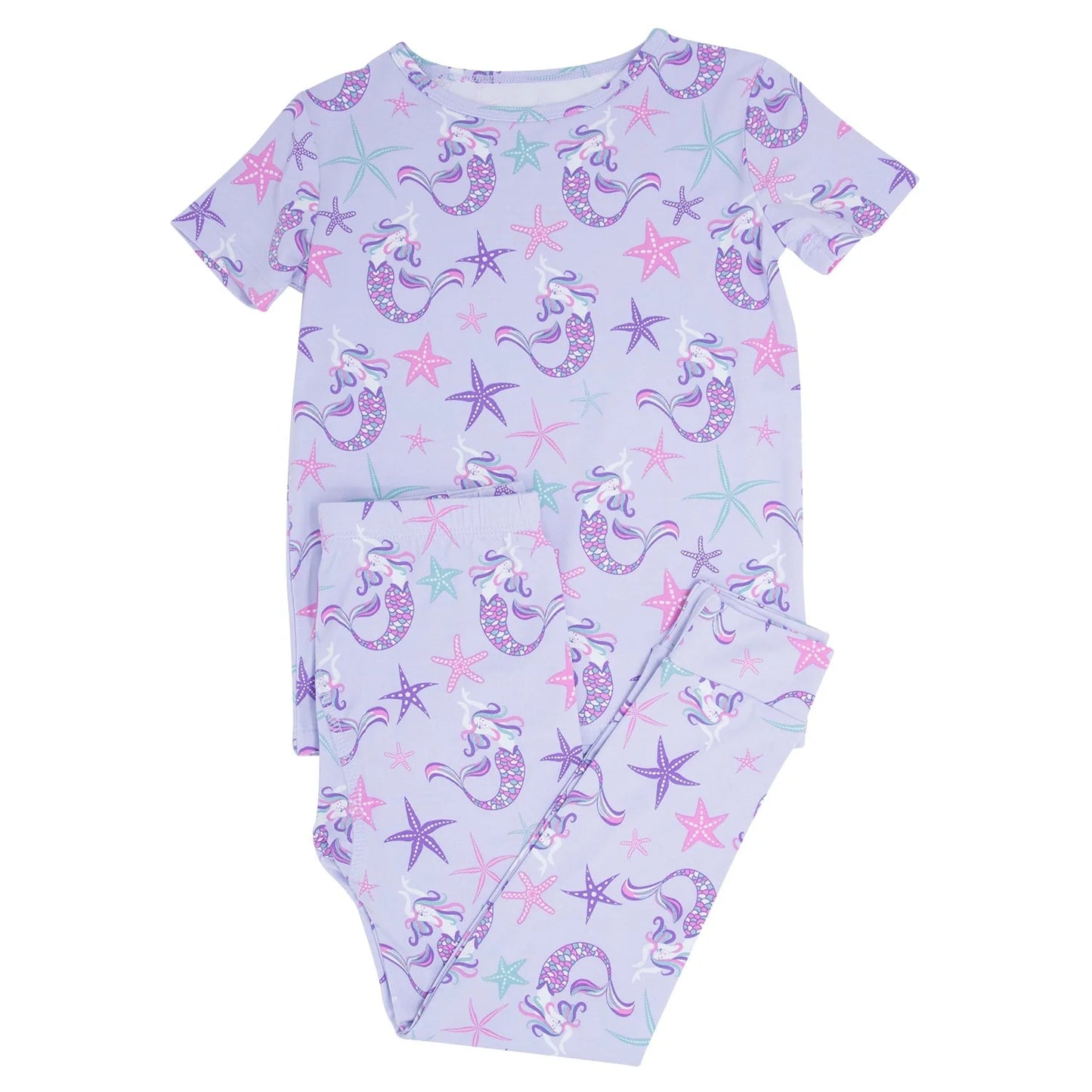 Short Sleeve Big Kid Pajamas - Purple Mermaids