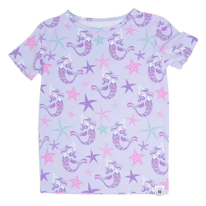 Short Sleeve Big Kid Pajamas - Purple Mermaids