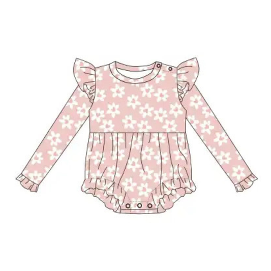 Bamboo Ruffle Bubble Romper - Valentine’s Floral Hearts