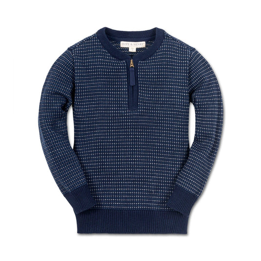 Sweater Henley with Zipper - Navy Birds Eye